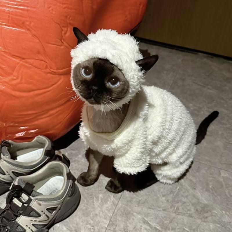 Funny Sheep Costume Hairless Cat Halloween Clothes - PawPaw Palace -