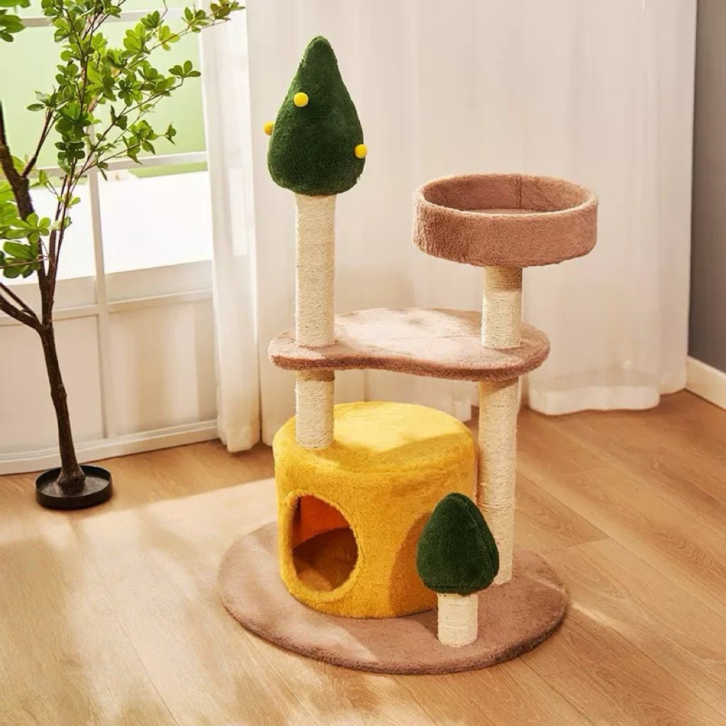 Large Size-Interactive Green Cat Tree with Scratching Post - PawPaw Palace -
