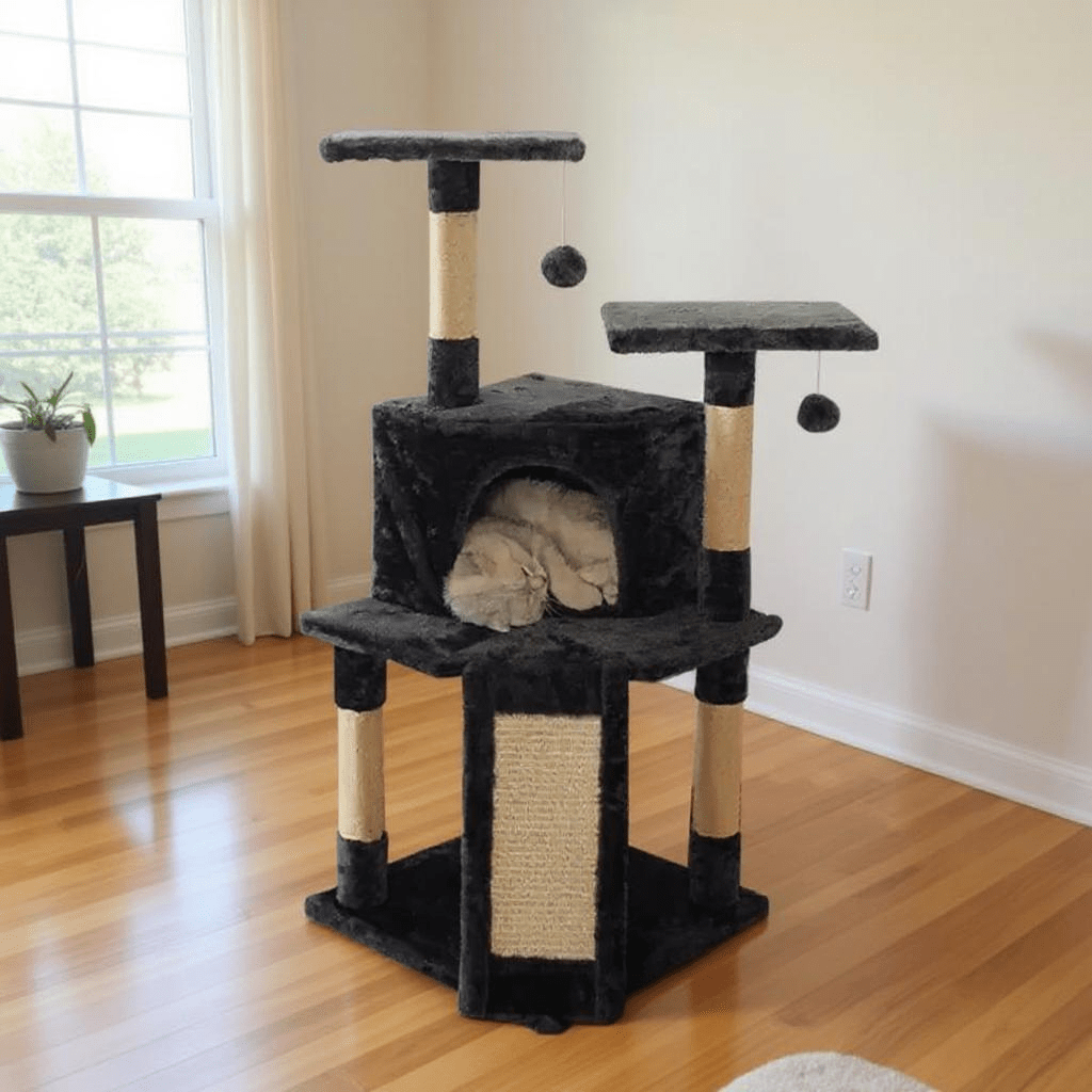 Grey Cat Tree with Scratching Pad - PawPaw Palace -