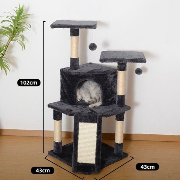 Grey Cat Tree with Scratching Pad - PawPaw Palace -