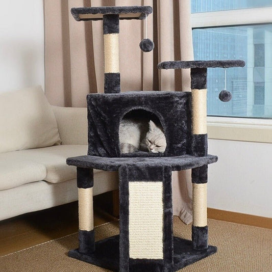Grey Cat Tree with Scratching Pad - PawPaw Palace -