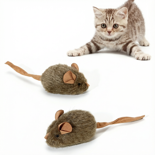 Squeaky Plush Mouse Cat Toy | Realistic Long Haired Interactive Toy