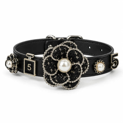 black leather dog collar with snap-on charms- PawPaw Palace - 