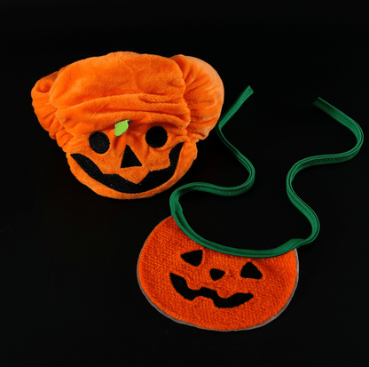 Halloween Pumpkin Hat & Ghost Bib Set for Cats and Dogs - PawPaw Palace - 
