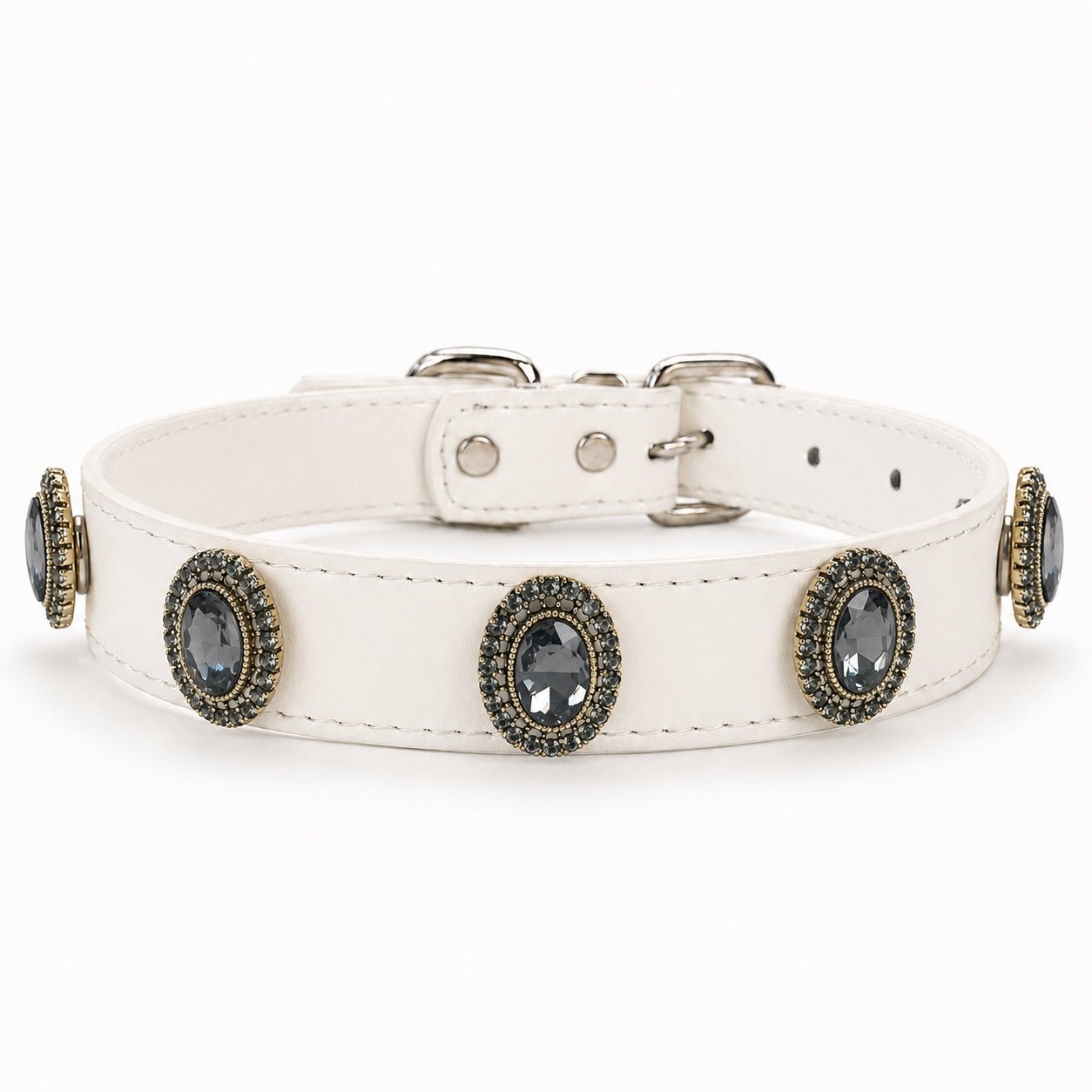 Midnight Gem pearl dog collar charm on leather collar- PawPaw Palace - 