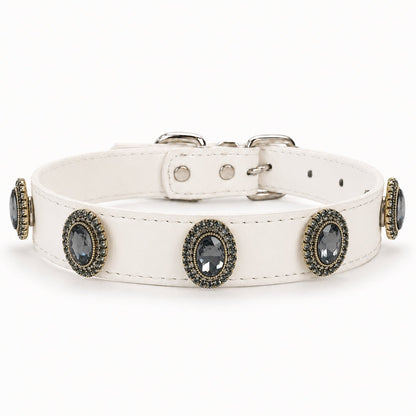 Midnight Gem pearl dog collar charm on leather collar- PawPaw Palace - 