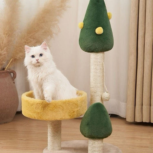 Interactive Green Cat Tree with Scratching Post- PawPaw Palace -