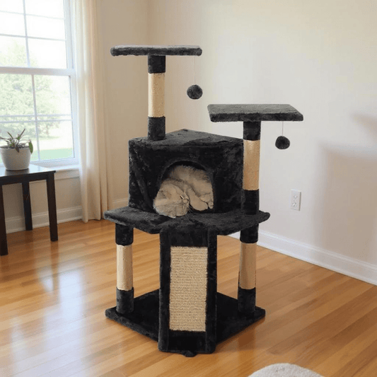 Grey Cat Tree with Scratching Pad - PawPaw Palace -