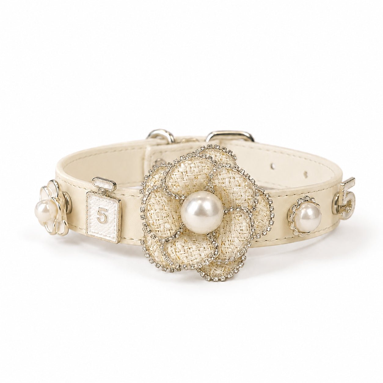 white leather dog collar with snap-on charms-PawPaw Palace-