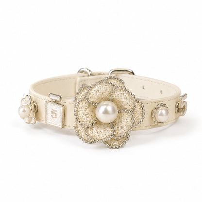 white leather dog collar with snap-on charms-PawPaw Palace-